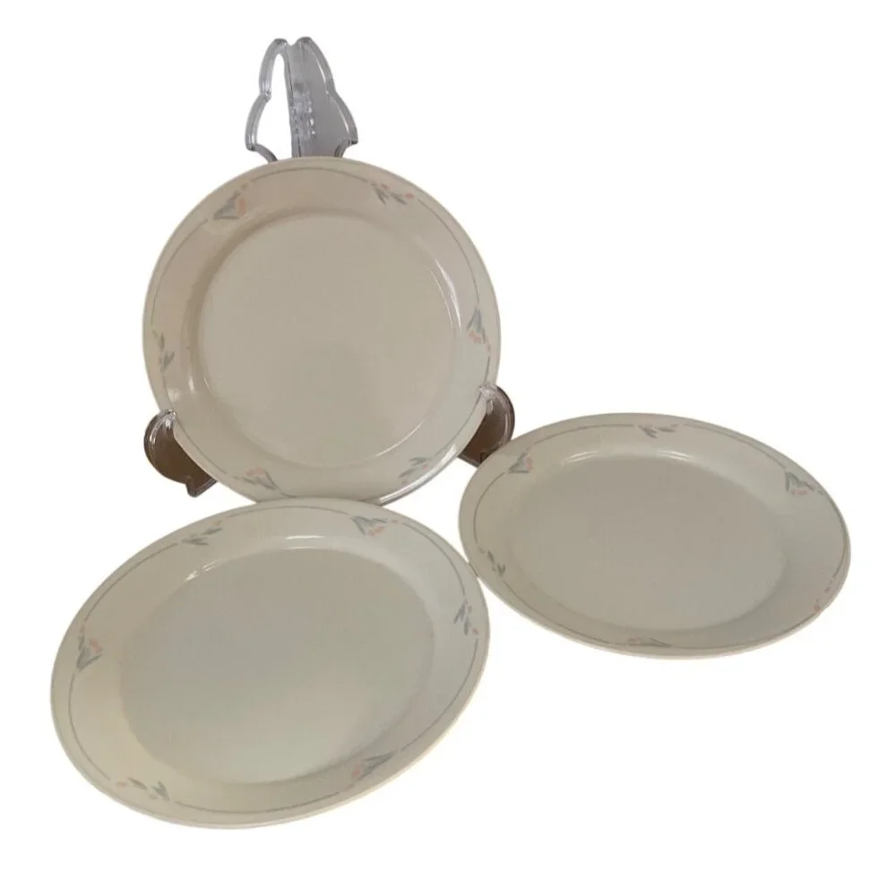 Vtg Corelle Windflower Sandstone 3 Luncheon Salad Appetizer Plates Peach Blue 9